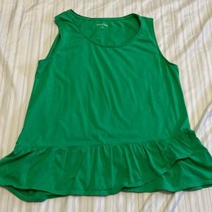 Land’s end sleeveless green top, size small with ruffled bottom.